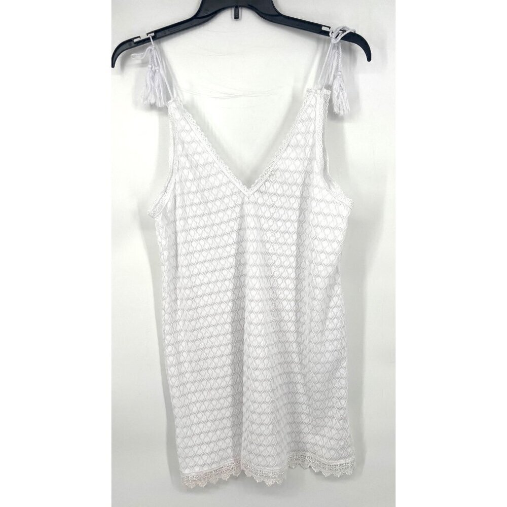Serra Womens Swim Cover White Lace Tassel Shoulder Ties Boho Beachy Size Medium